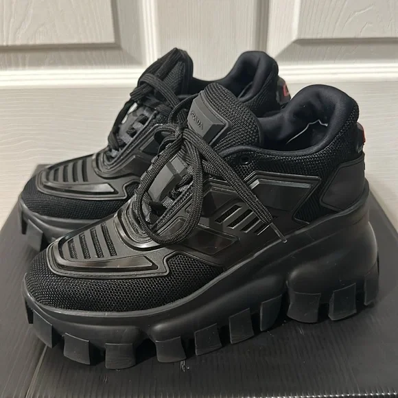 Prada Calzature Donna Nero maglia tech rubber wedge sneakers, Sz 35.5 - Picture 4 of 16